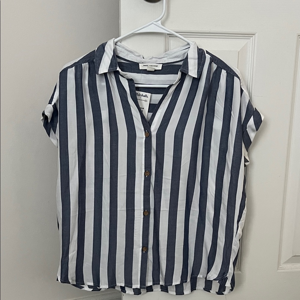 beachlunchlounge Blue and White Striped Button Down Shirt